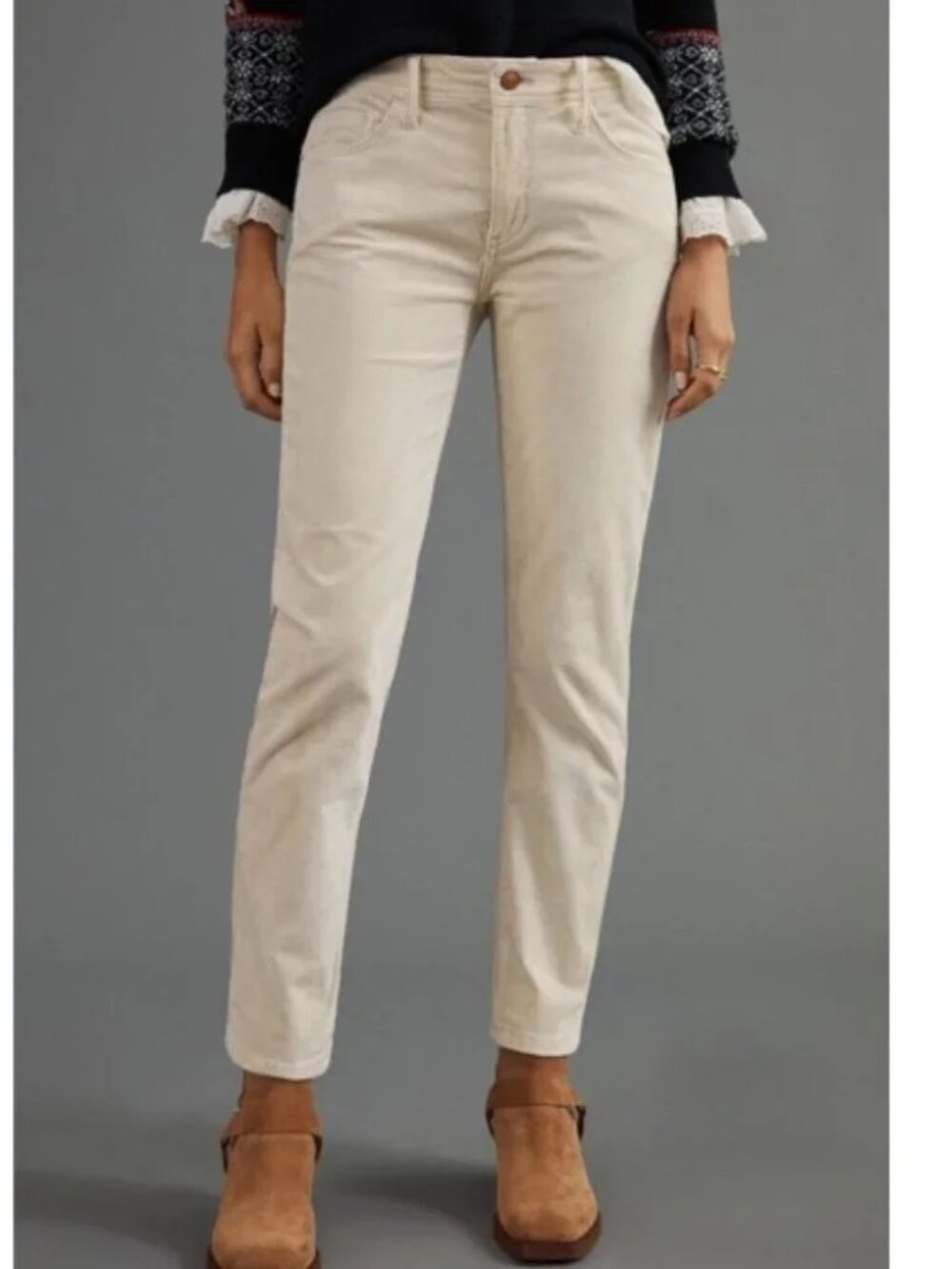 Pilcro Slim Boyfriend Crop Pant | Corduroy, Cream | 26